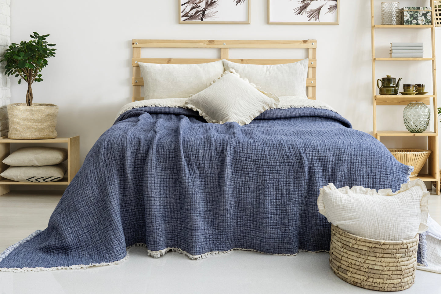 8 Layer Organic GOTS Certified Muslin Quilt, Cooling Cotton Blanket, Soft Breathable Bedding