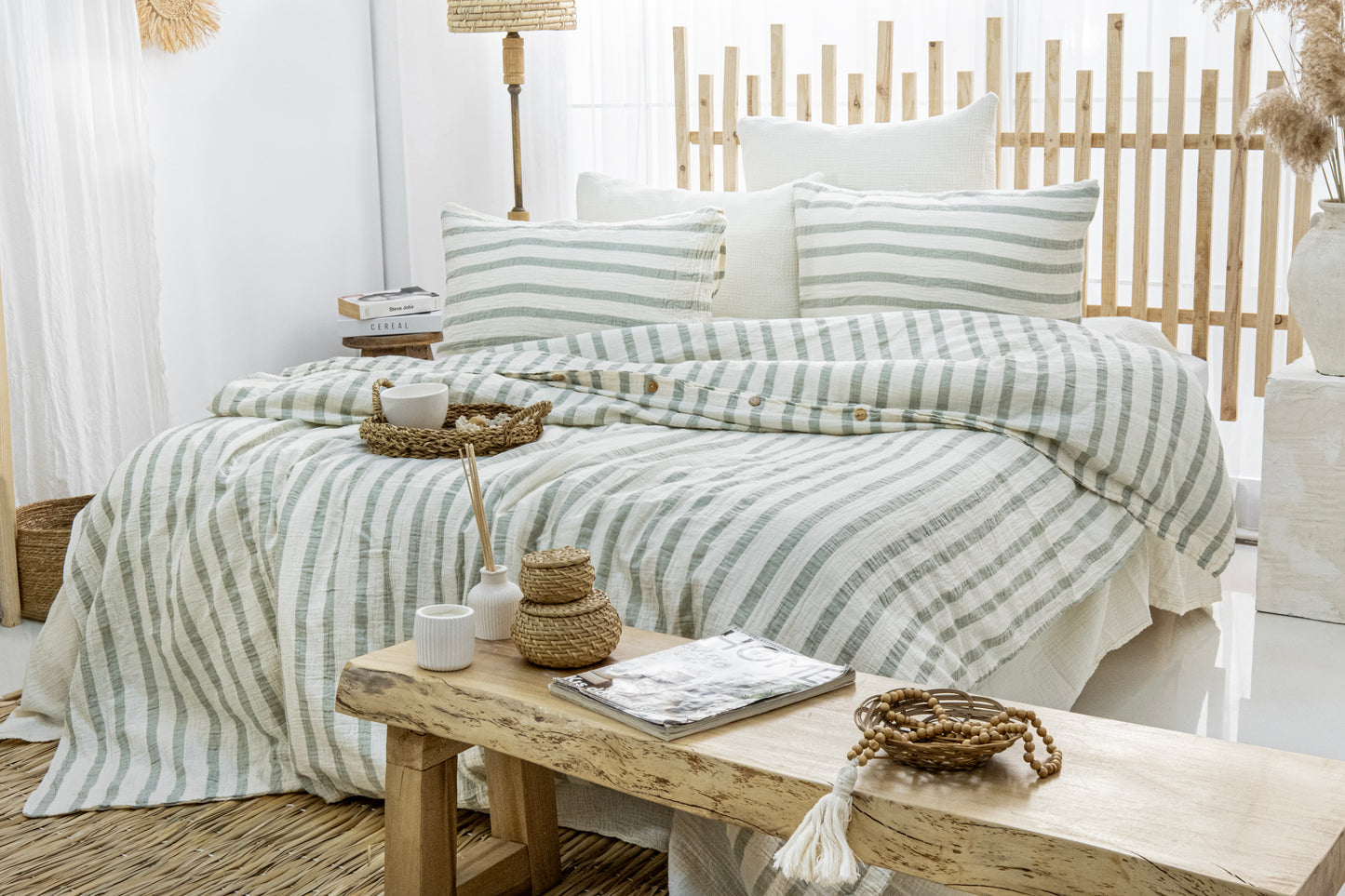 breathable muslin sage bedding set
