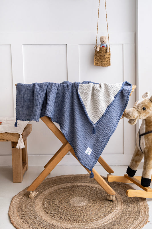 indigo organic muslin swaddle blanket