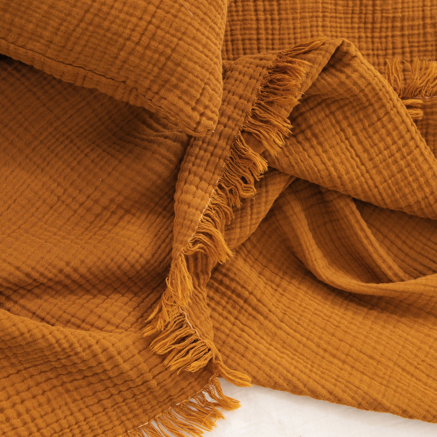 Organic Muslin Blanket, Mustard Cotton Sofa Throw, Lightweight Bedspread, Cotton Gauze Blanket