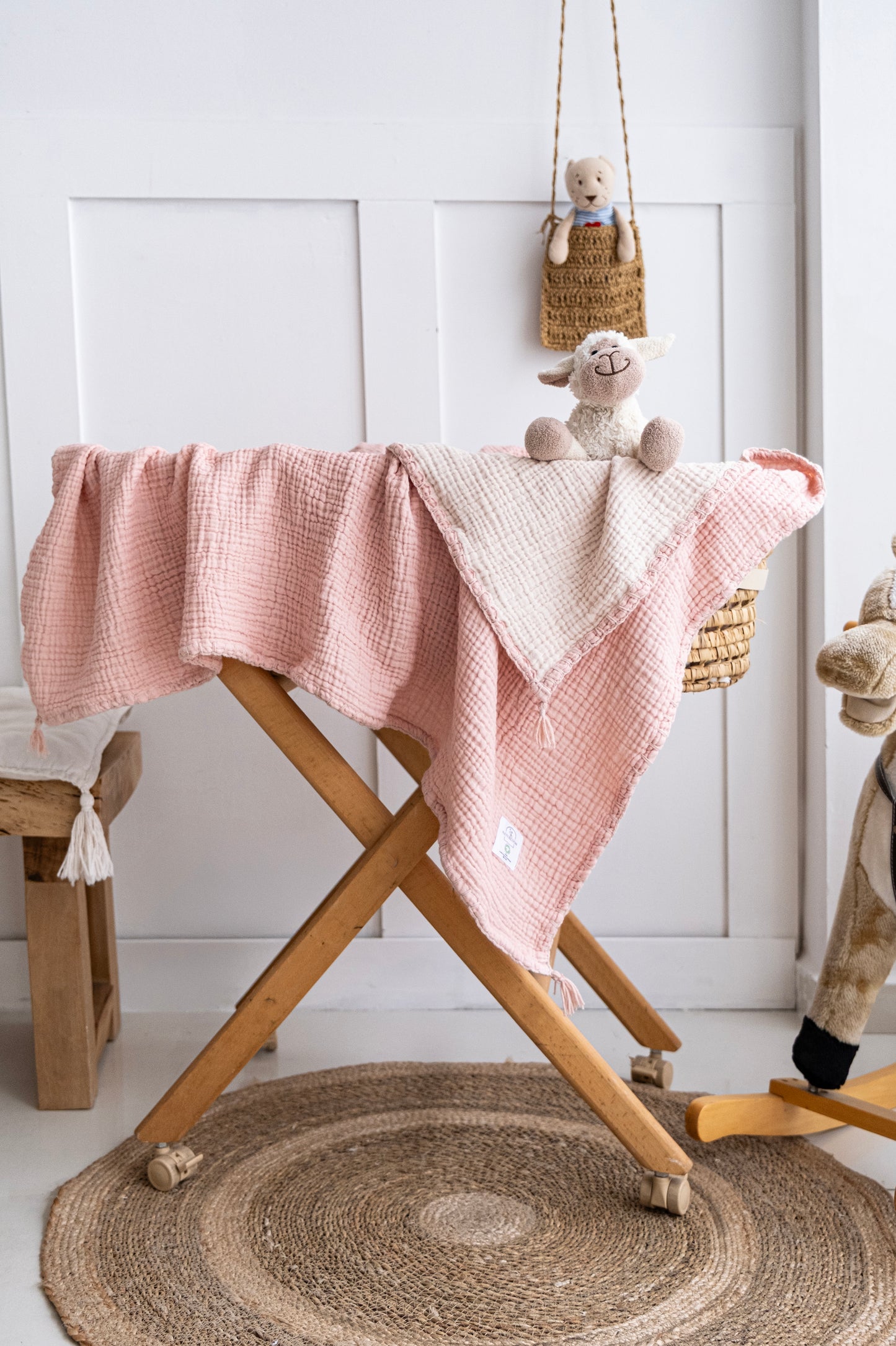 GOTS certified organic muslin baby blanket pink