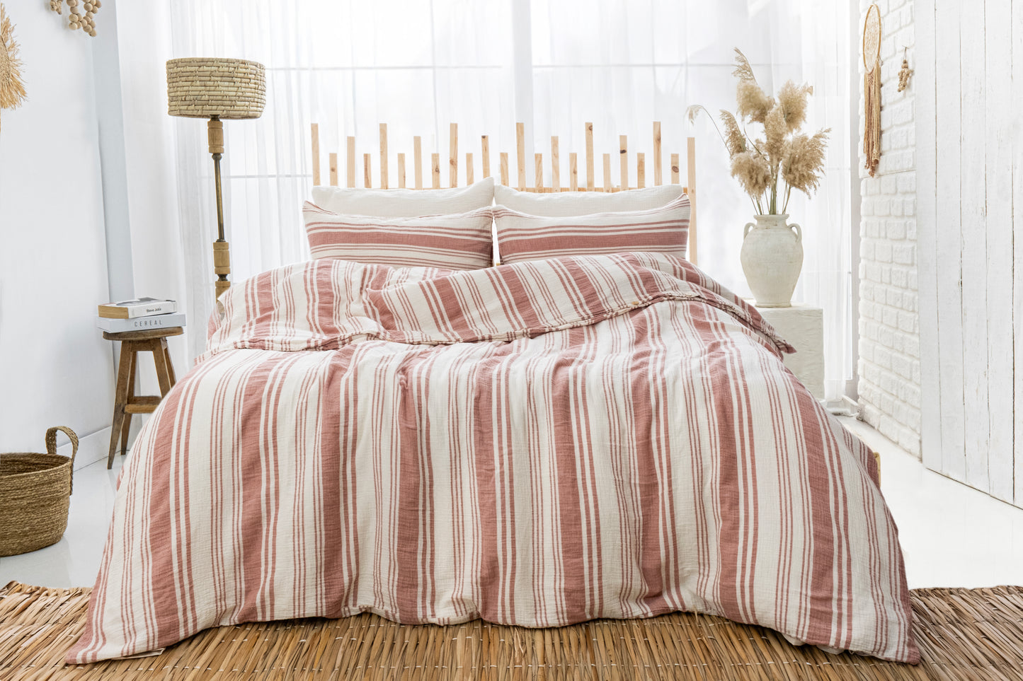 Terra_cotta_ striped duvet cover set