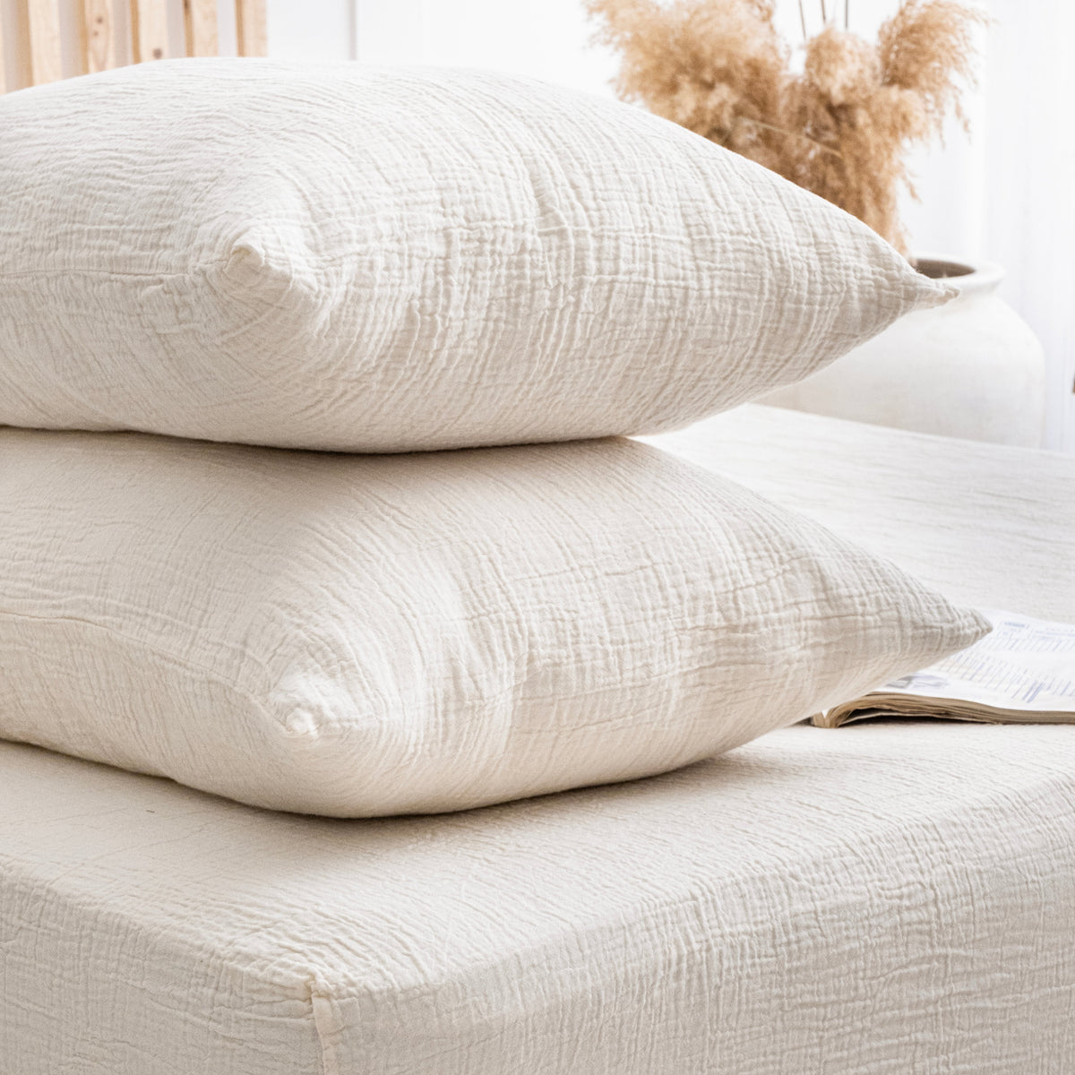 Natural color two layer organic cotton muslin pillowcase set