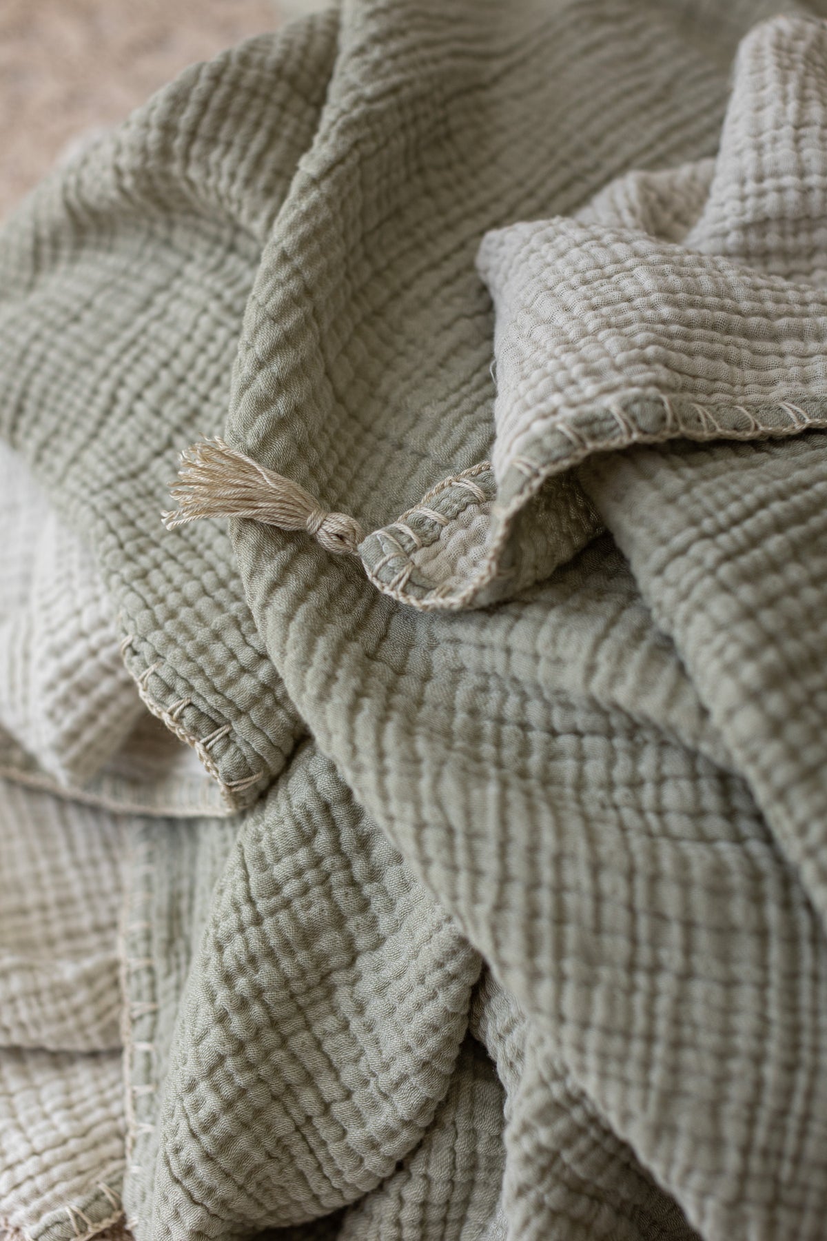 Sage green organic muslin baby blanket