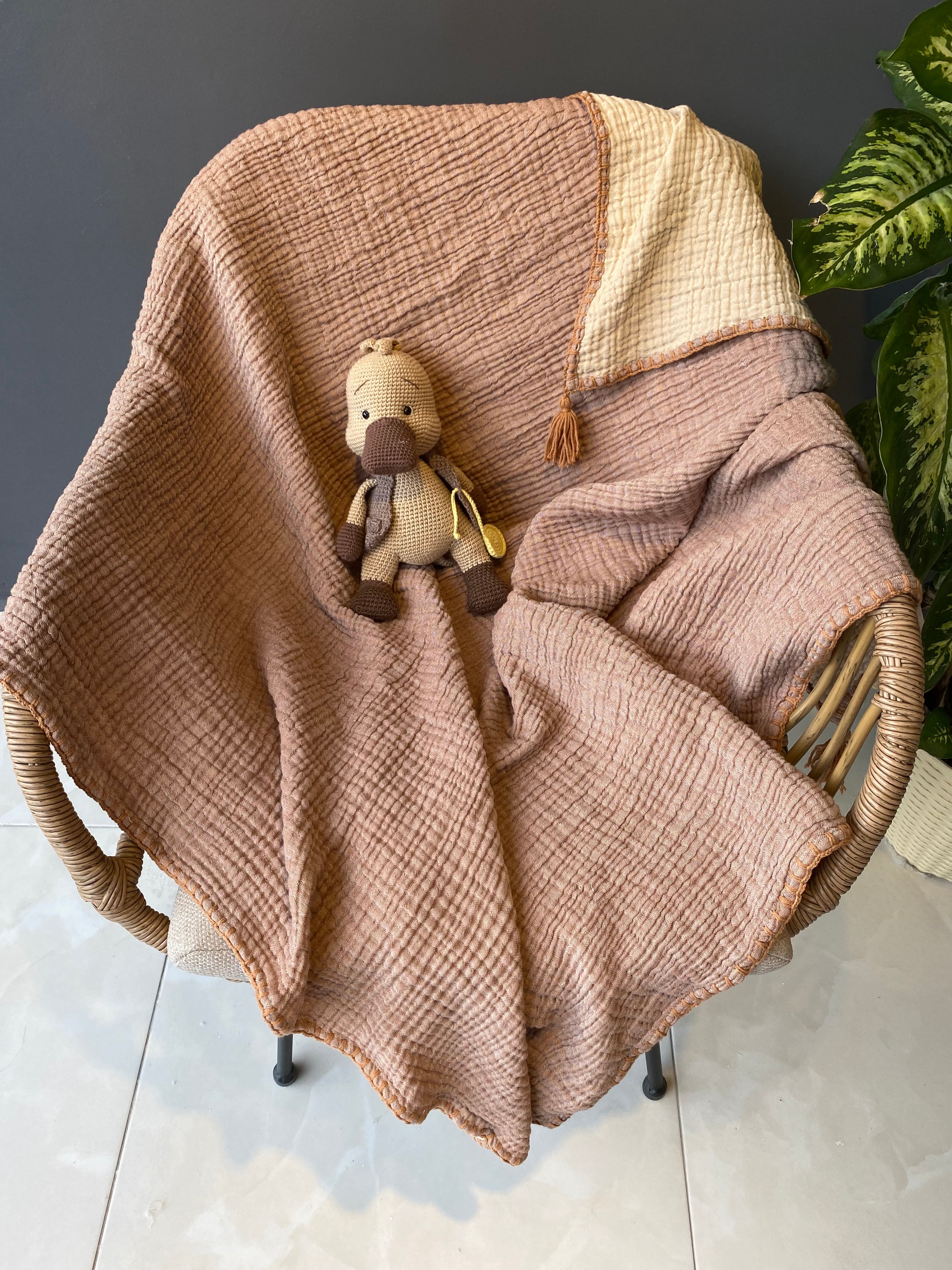 brown color handmade organic cotton baby quilt