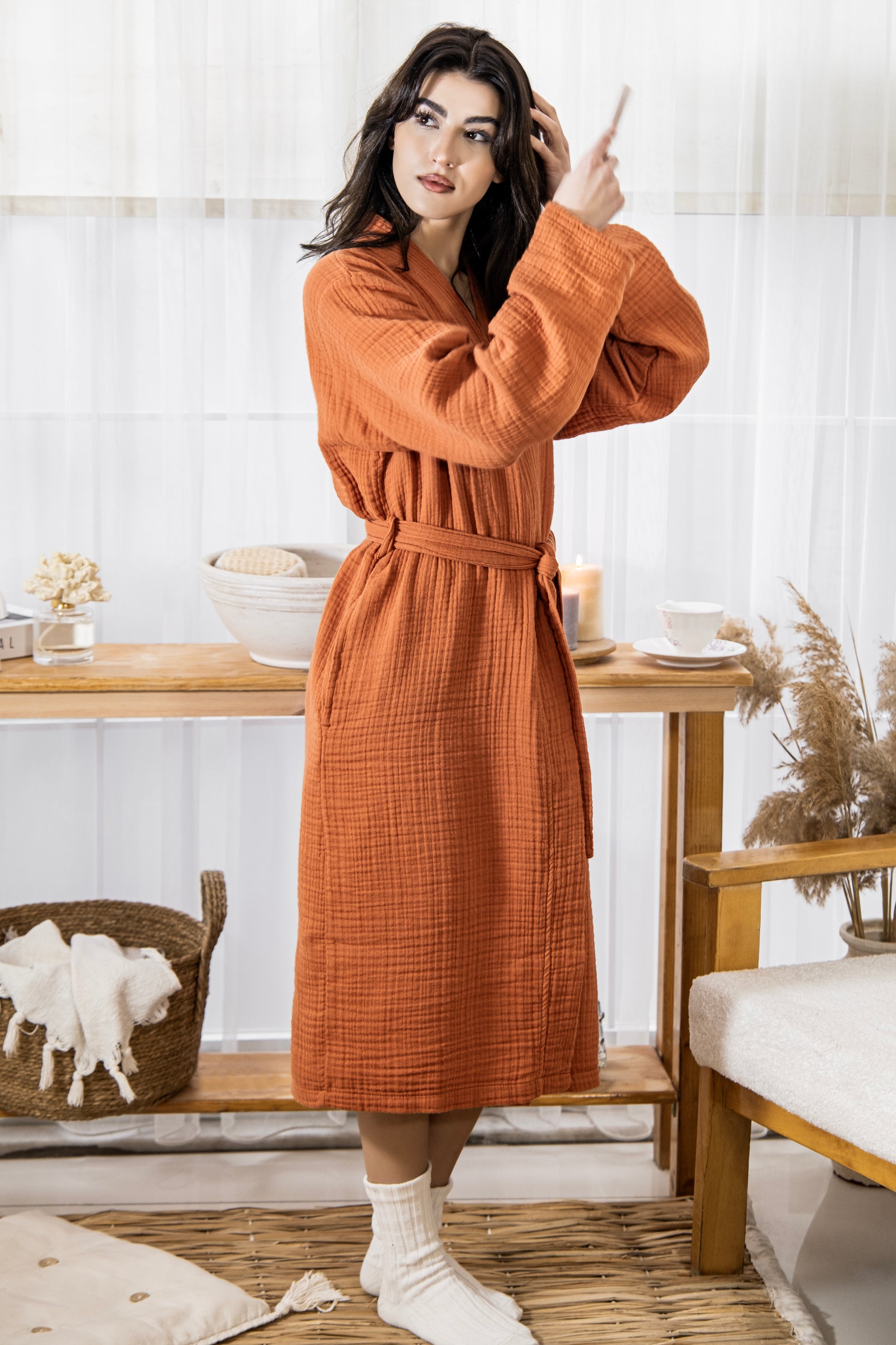 Organic Cotton Muslin Long Robe for Women | Naturloom White / S