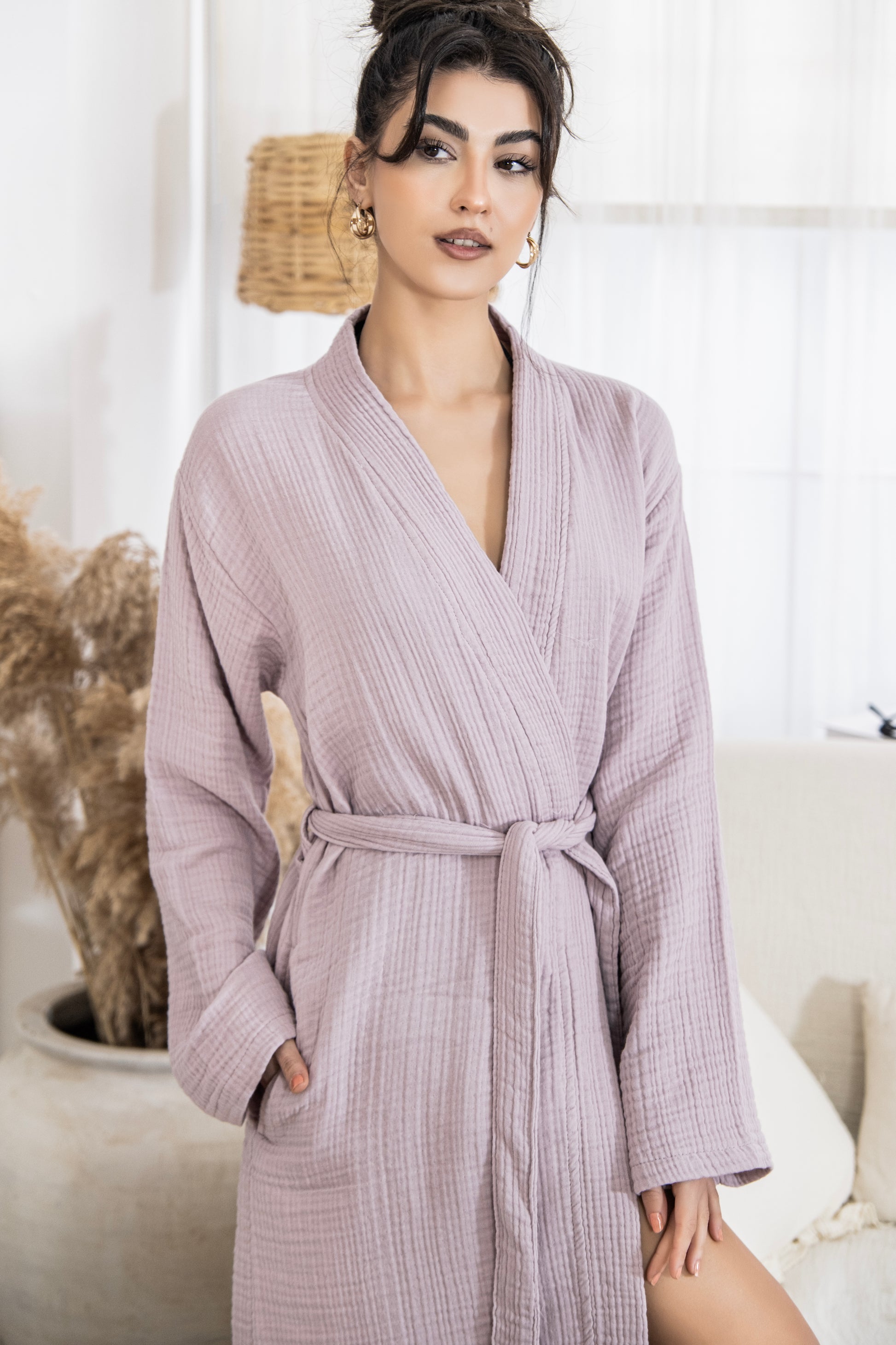 Organic Cotton Muslin Long Robe for Women