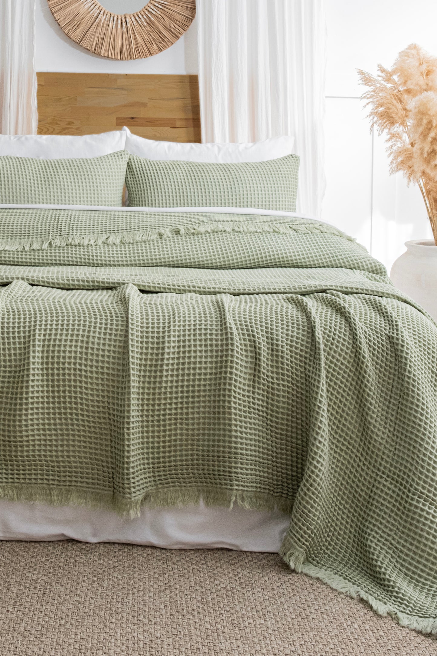 turkish cotton Sage green waffle blanket