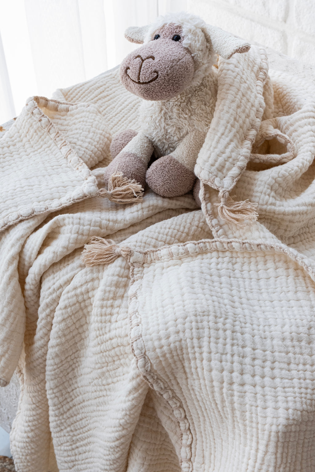 hand stitched organic baby blanket ivory