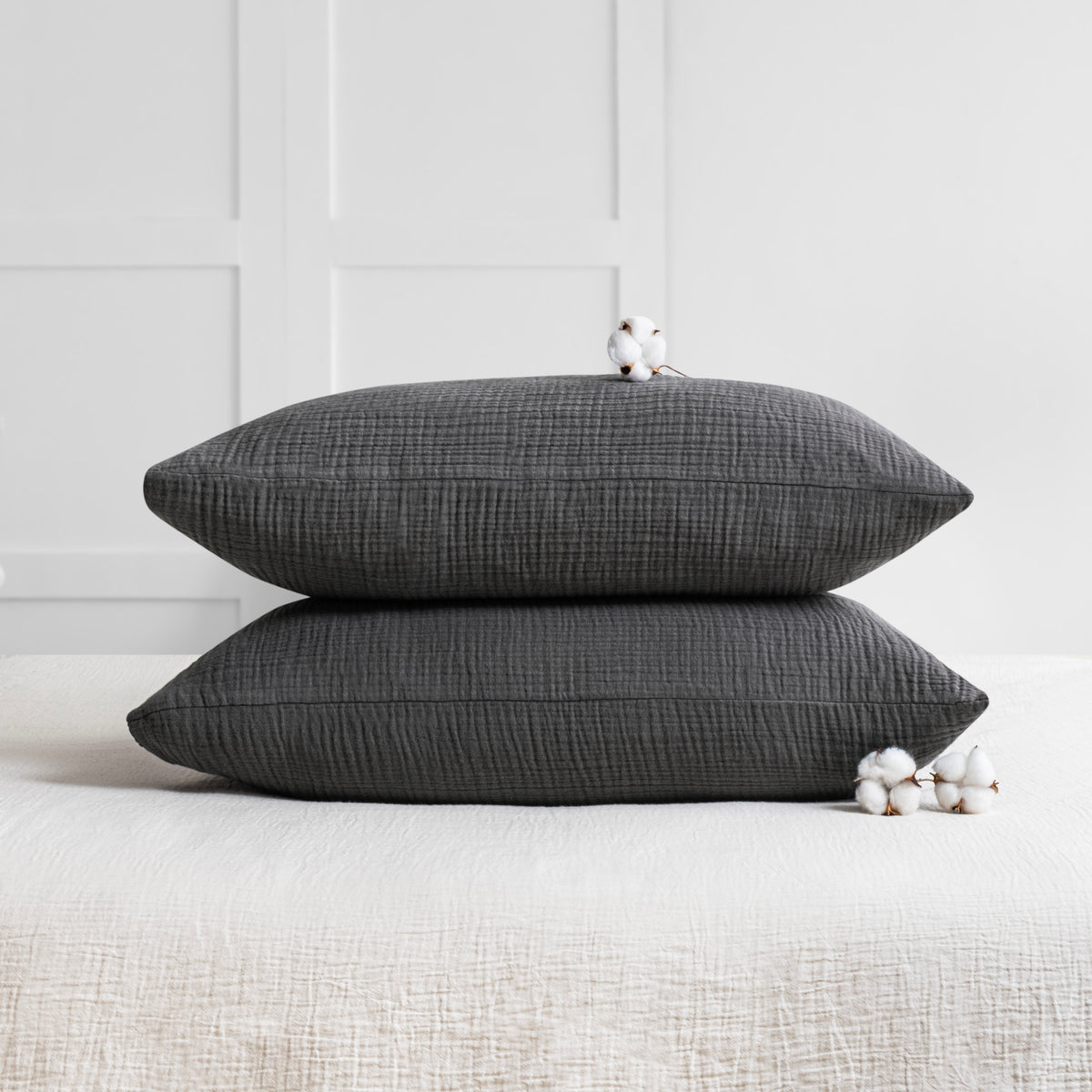 Charcoal four layer organic cotton muslin pillowcase set