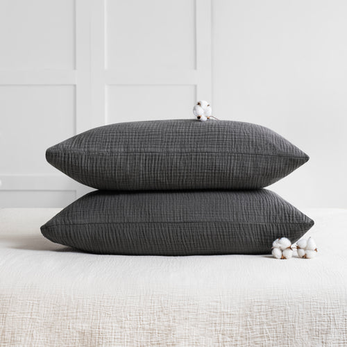 Charcoal four layer organic cotton muslin pillowcase set