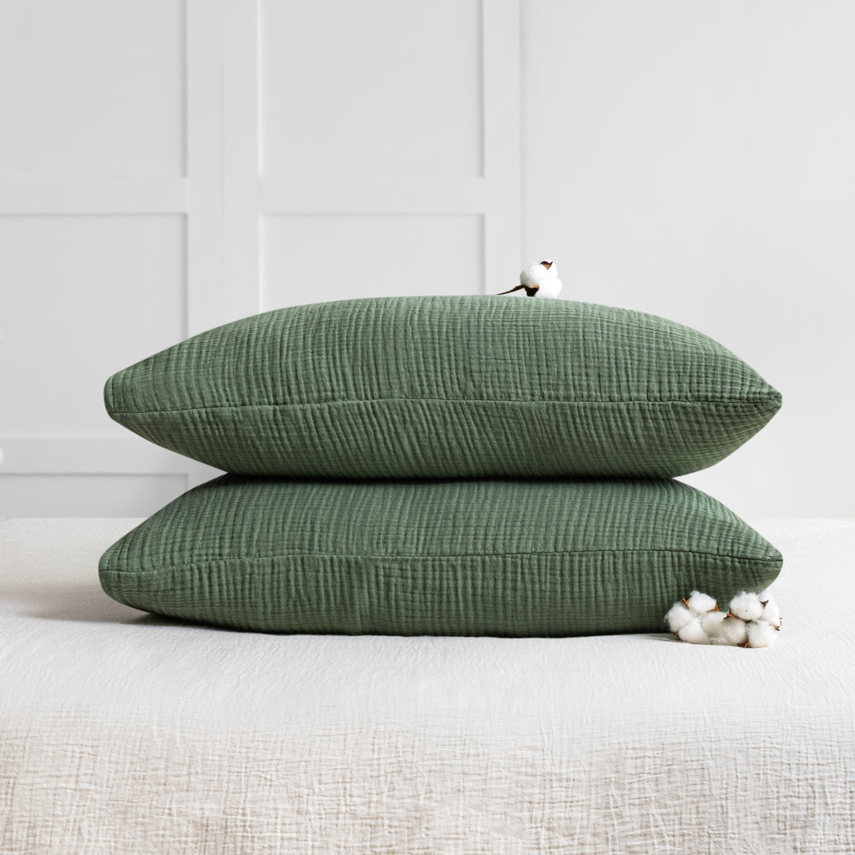 Forest green four layer organic cotton muslin pillowcase set