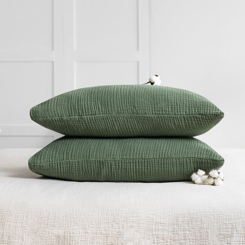 Forest green four layer organic cotton muslin pillowcase set