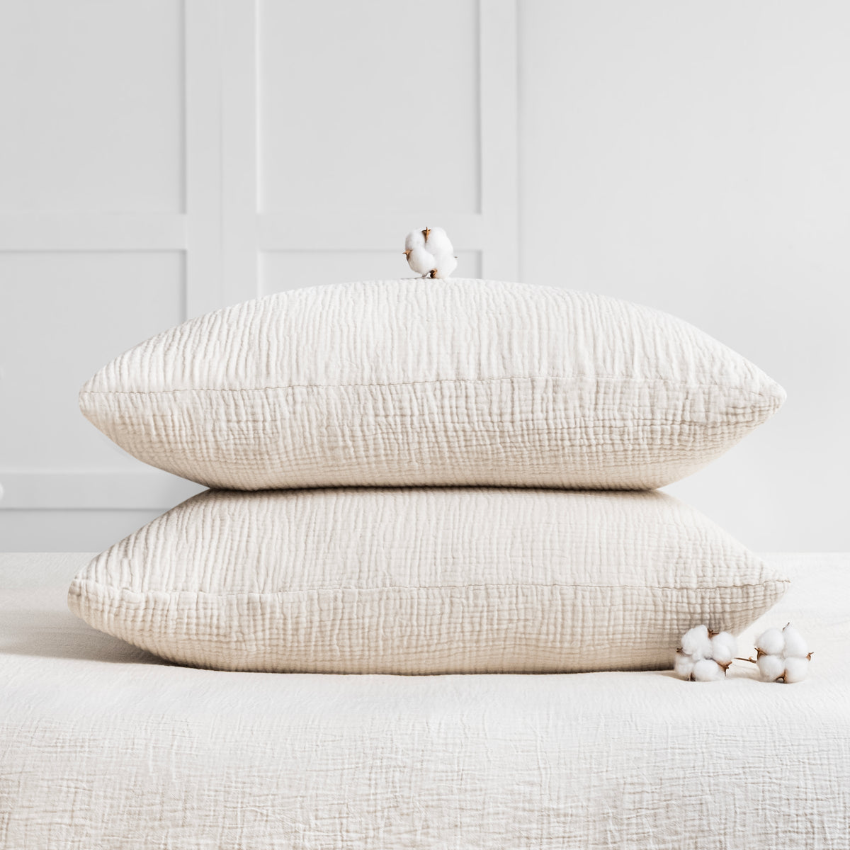 Ivory four layer organic cotton muslin pillowcase set