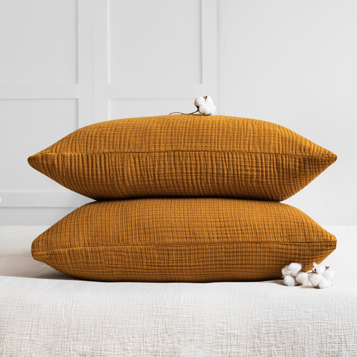 Mustard four layer organic cotton muslin pillowcase set