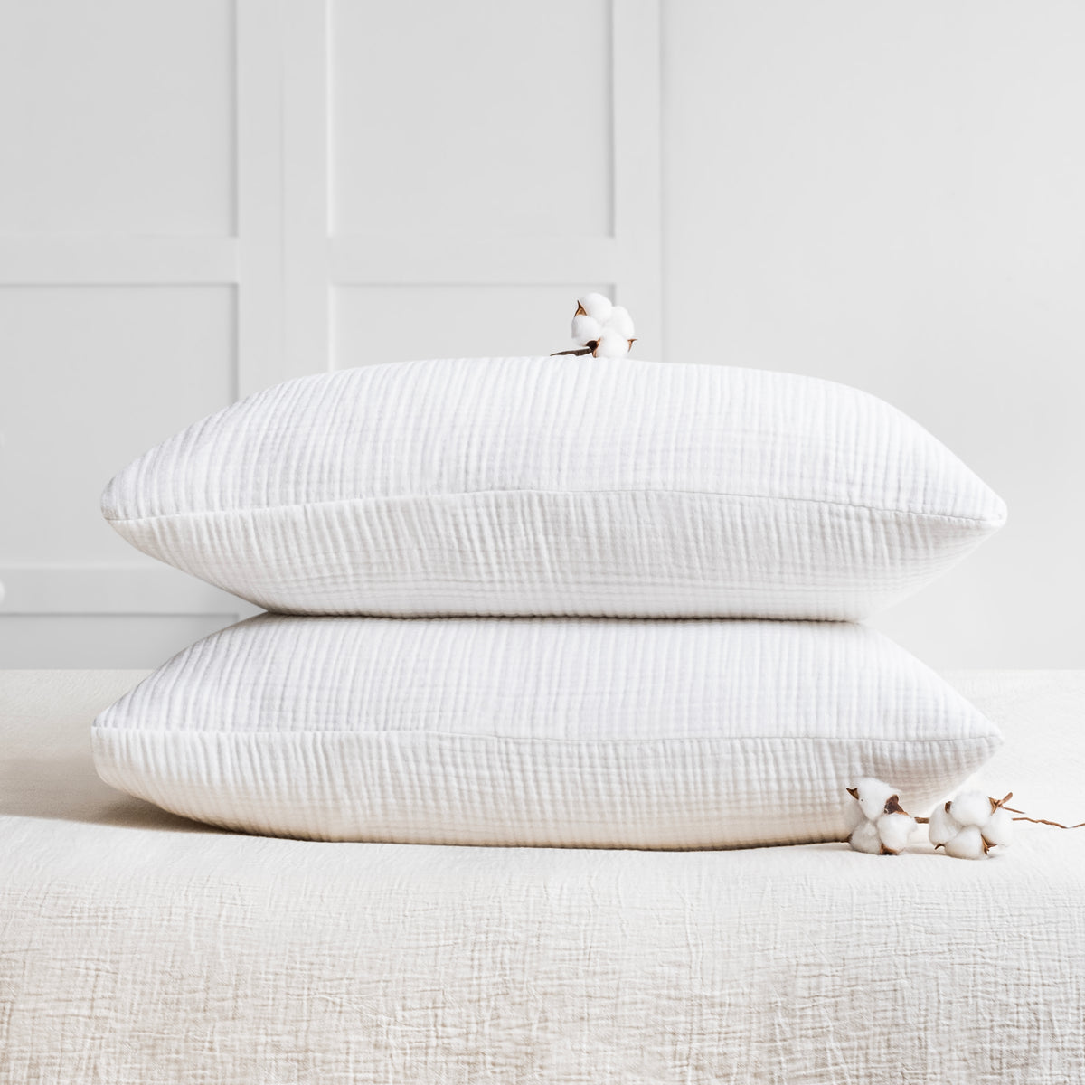 White four layer organic cotton muslin pillowcase set