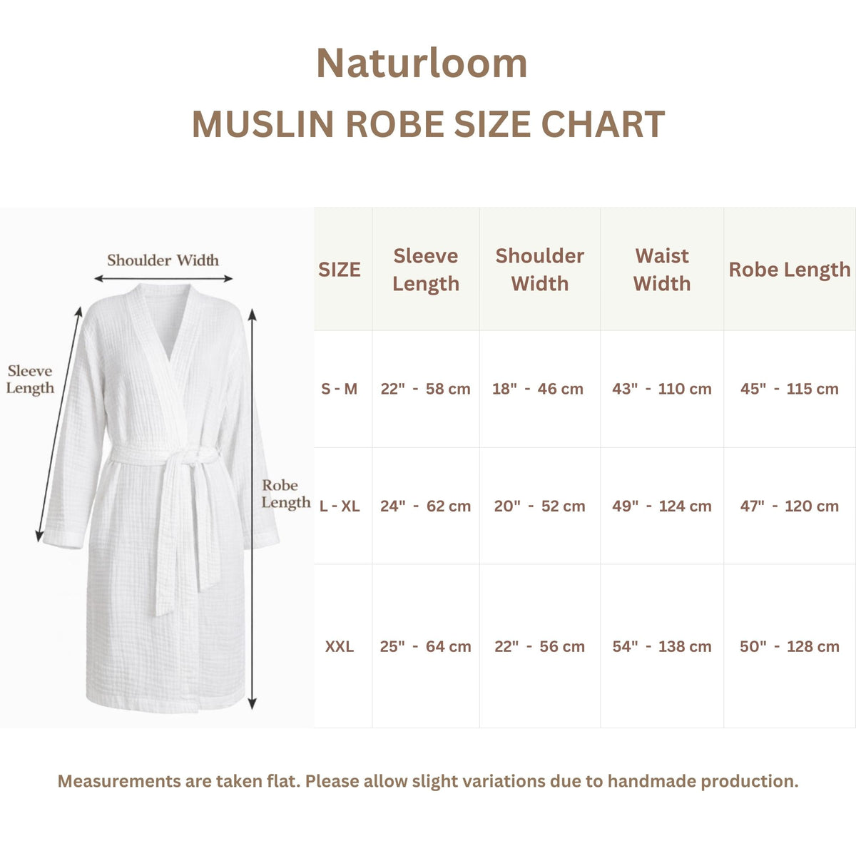 naturloom muslin robe size chart