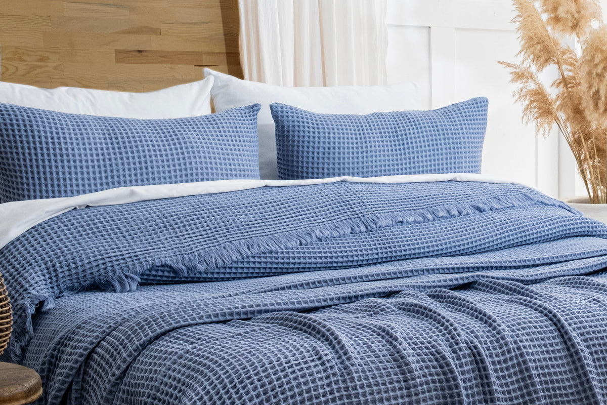 Indigo organic cotton waffle pillowcase set