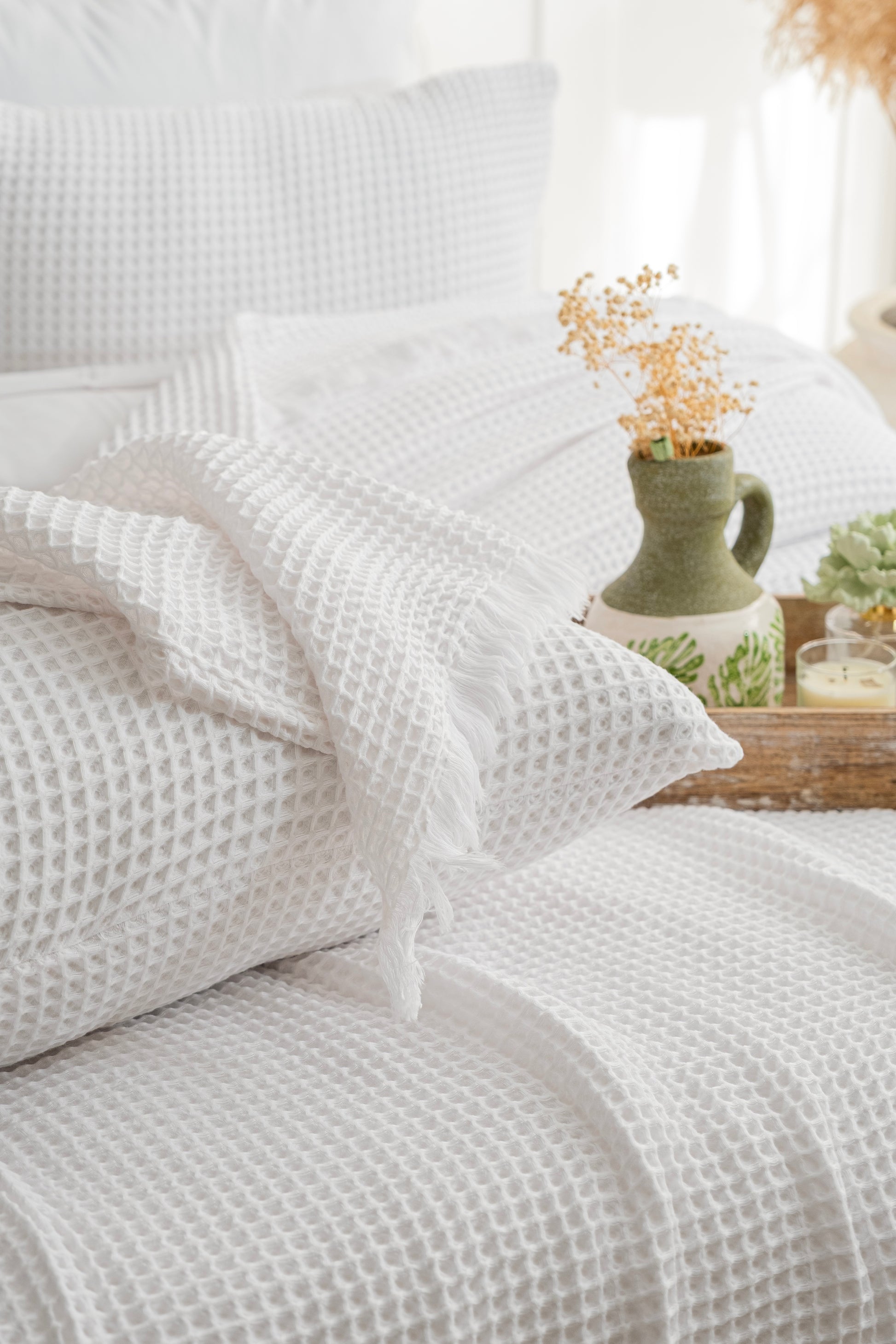 organic cotton waffle blanket for bedroom