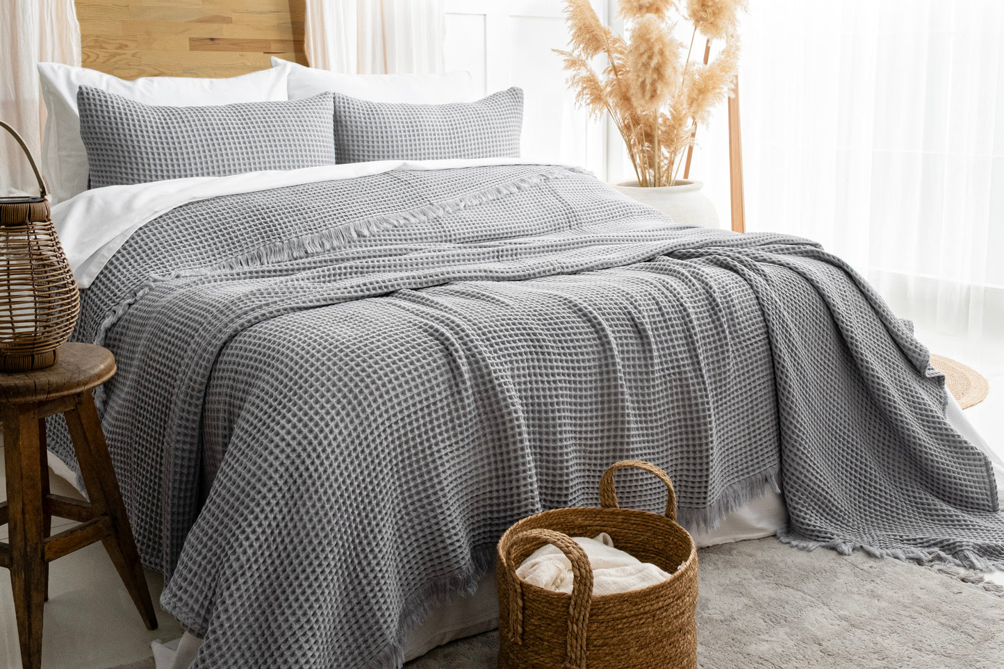 organic cotton waffle blanket with tassels