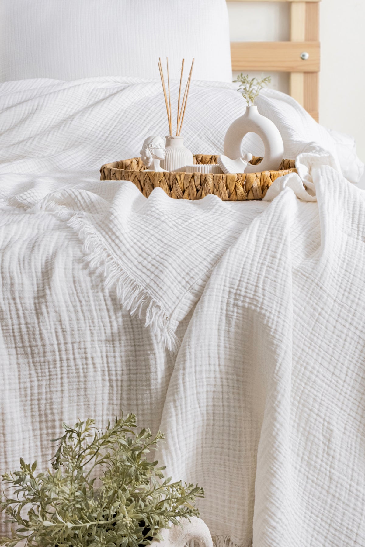 white cotton  blanket