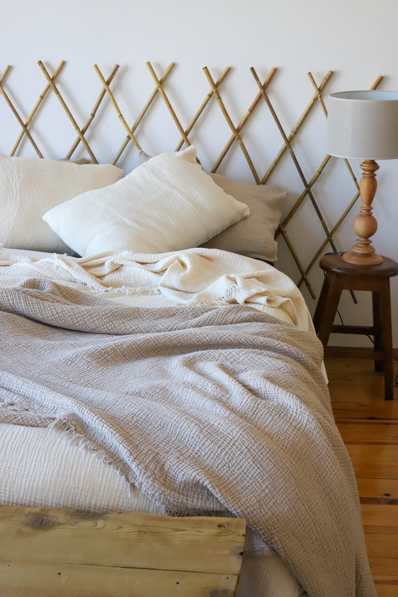 beige organic muslin blanket for adults