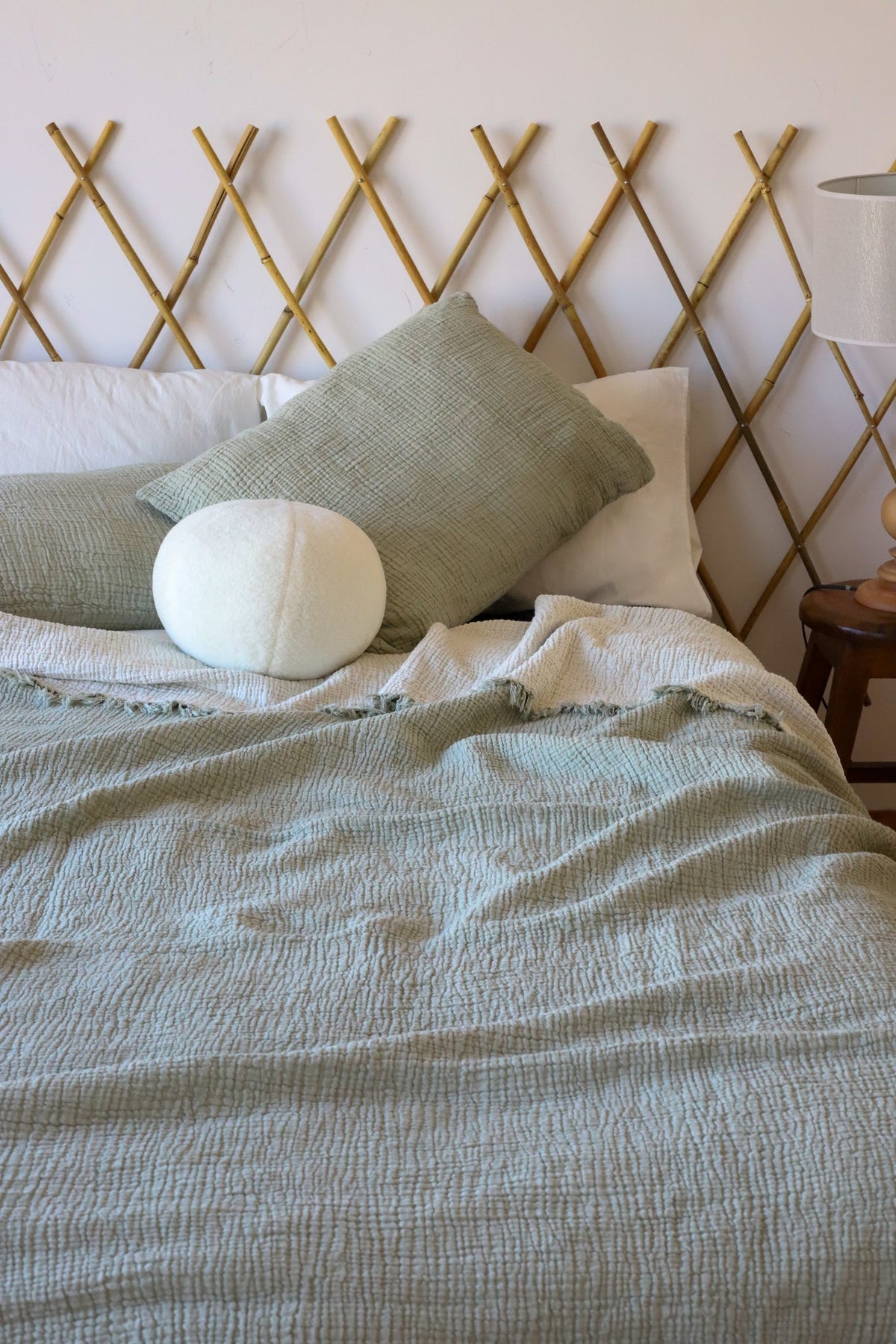 Sage green gauze bed cover
